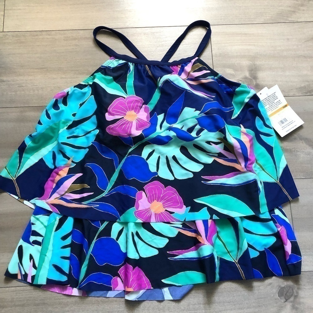 Manhattan Beachwear Jungle Oasis Blue Green Plus Tankini 16W